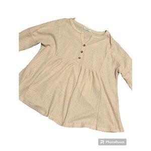 Ana Caci Large neutral‎ peasant cream
 lightweight Tunic Cottage Waffleknit